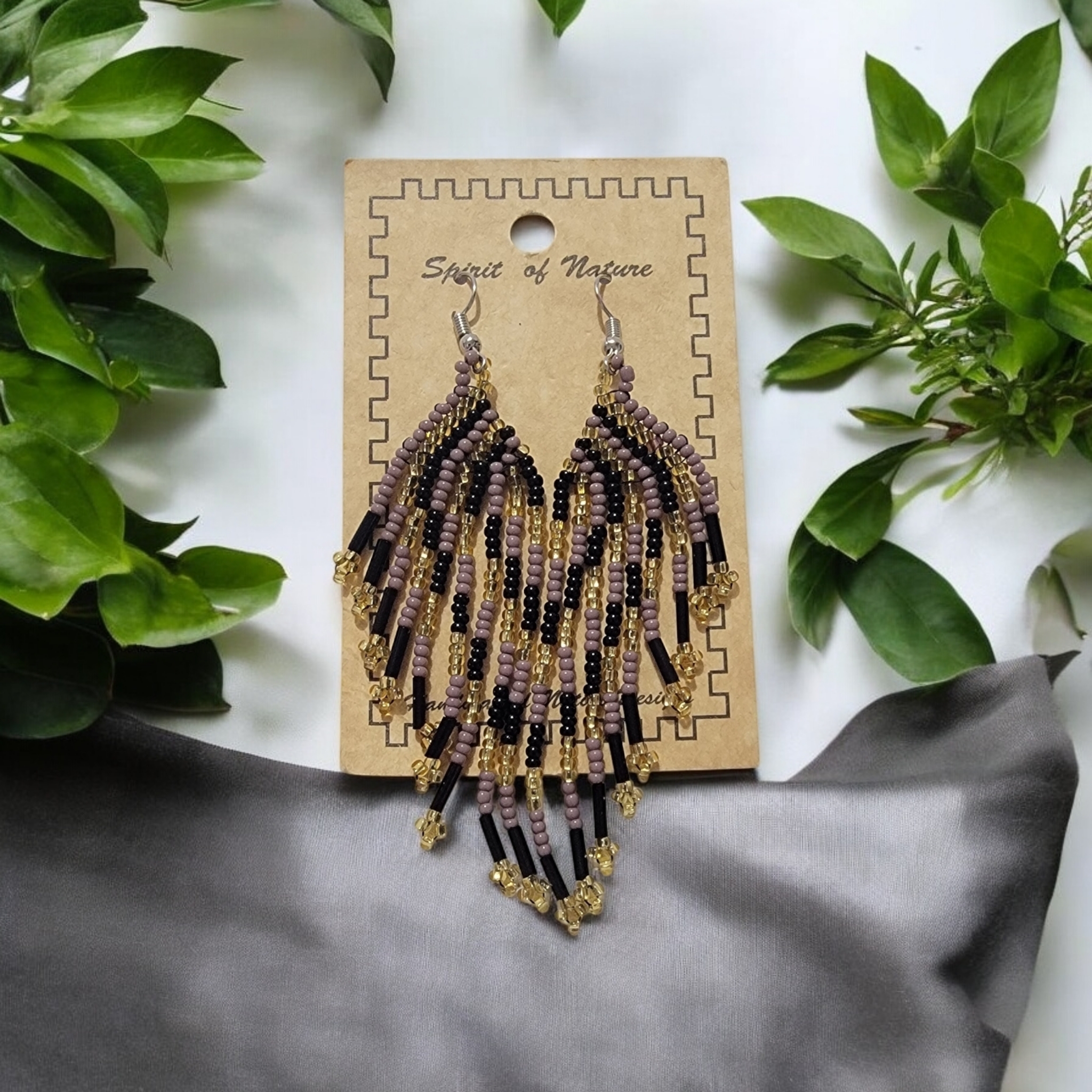 Beaded Earrings - Black And Gold